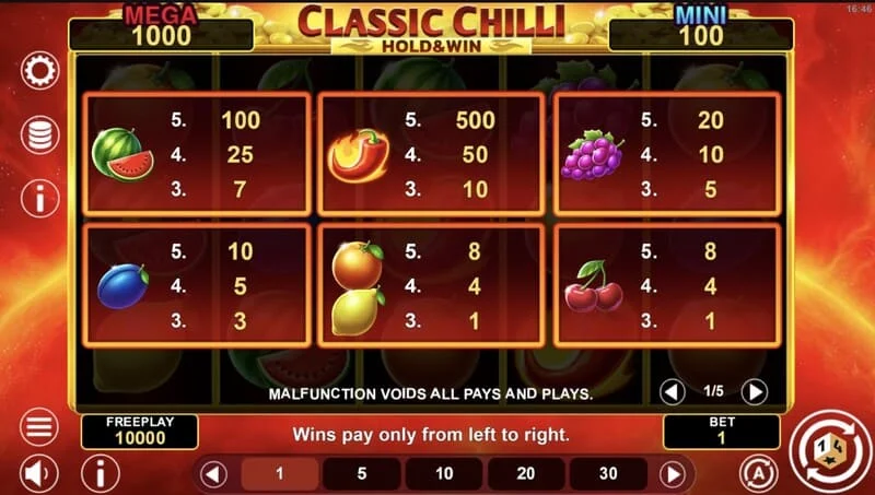 Classic Chilli Hold & Win - monede bonus pe teren
